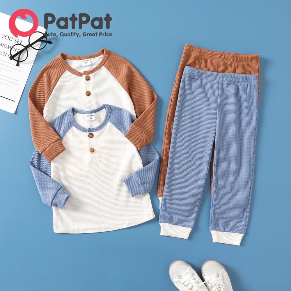 PatPat 2pcs Toddler Boy Casual Solid Color-blocking Set
