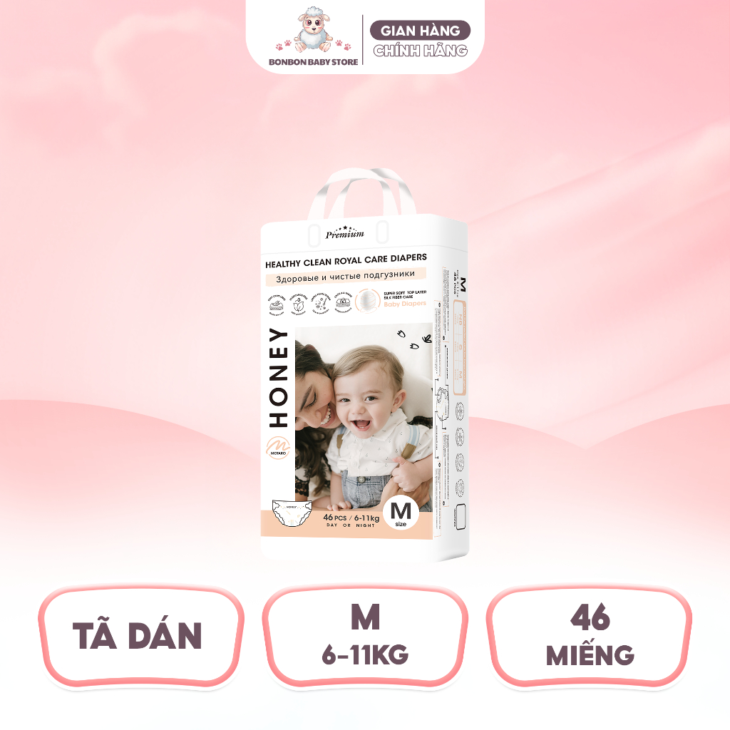 [1 BỊCH] Tã Bỉm Dán/Quần Honey Premium Chính Hãng Đủ Size Cho Bé Thoải Mái 4-20kg - 3