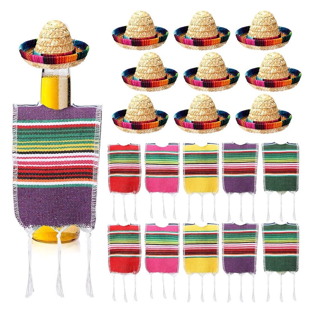 YH4F Trang trí tiệc Mũ sombrero nhỏ Chủ đề Mexico Trang trí lễ hội Vỏ áo ponsô bia Đồ gia dụng Đầy màu sắc Mũ Rơm Mexico