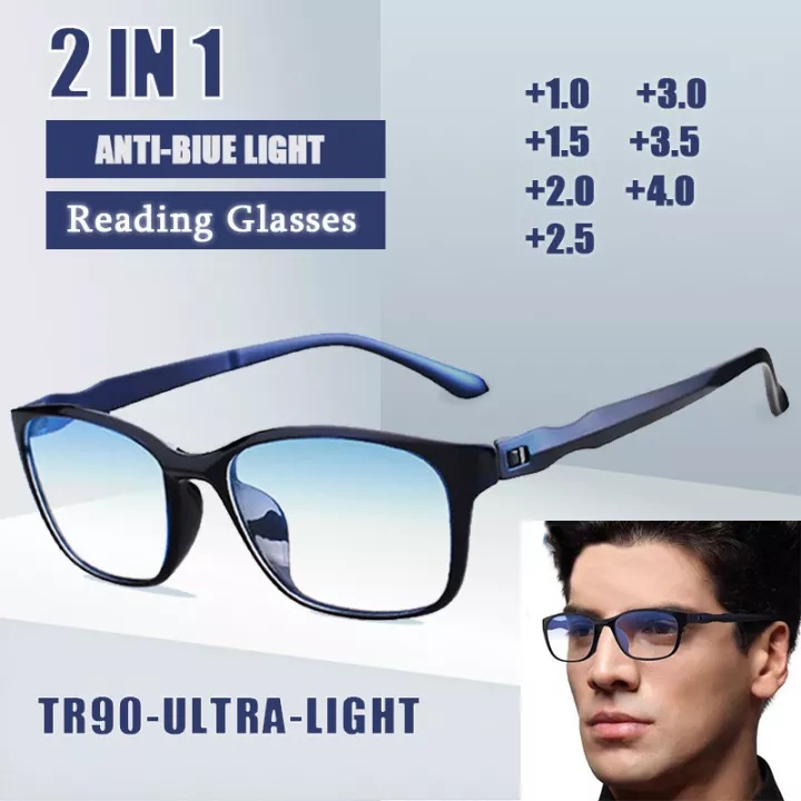 Kính đọc sách cho nam TR90 chống kính màu xanh dương kính đọc máy tính với lớp 0 đến + 4.0