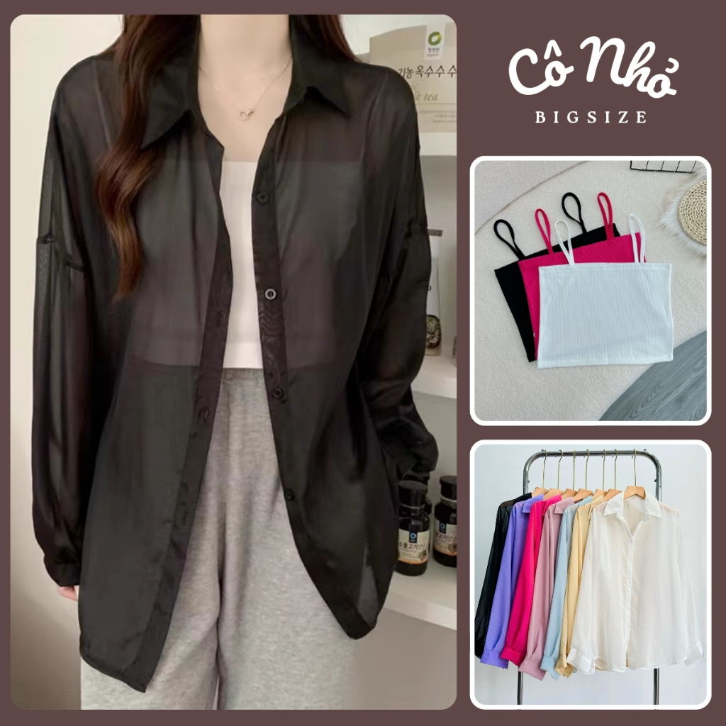  Set Sơ Mi Voan Bigsize Nữ Kèm Áo Hai Dây Mỏng Khoác Ngoài Mặc Đi Biển - SET915 