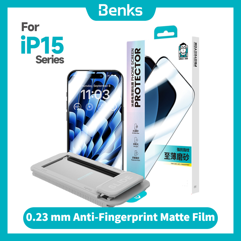 Benks 0.23mm joytouch Matte vỏ bảo vệ màn hình cho iPhone 15 Pro Max chống vân tay chống chói Phim kính cường lực