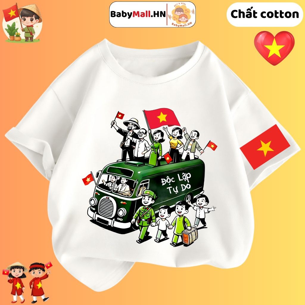 Áo thun Tôi Yêu Việt Nam cho bé trai bé gái BABYMALL áo phông Cờ Đỏ Sao Vàng cho bé chất cotton mát