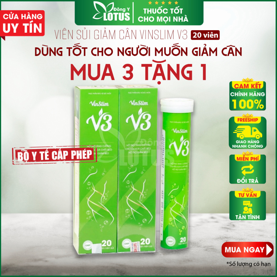 [Mua 3 tặng 1] Vin Slim V3 - Viên Sủi Giảm Cân Hiệu Quả Đốt Mỡ Thừa Tự Nhiên An Toàn