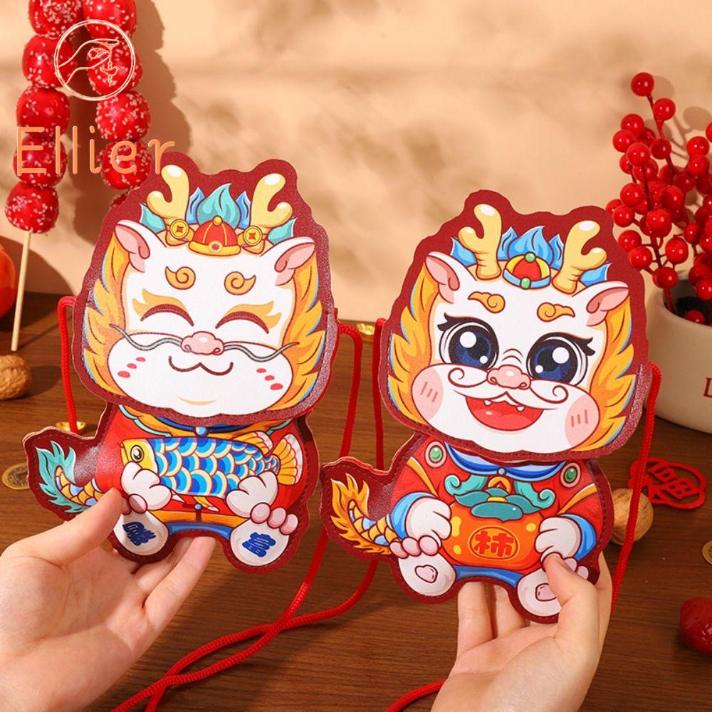 ELLIER Túi đeo chéo Túi đựng tiền Túi đeo vai Túi màu đỏ Phong bì Đỏ 2024 Đáng yêu Không thấm nước Linh vật năm rồng Đồ dùng Lễ Hội Mùa Xuân