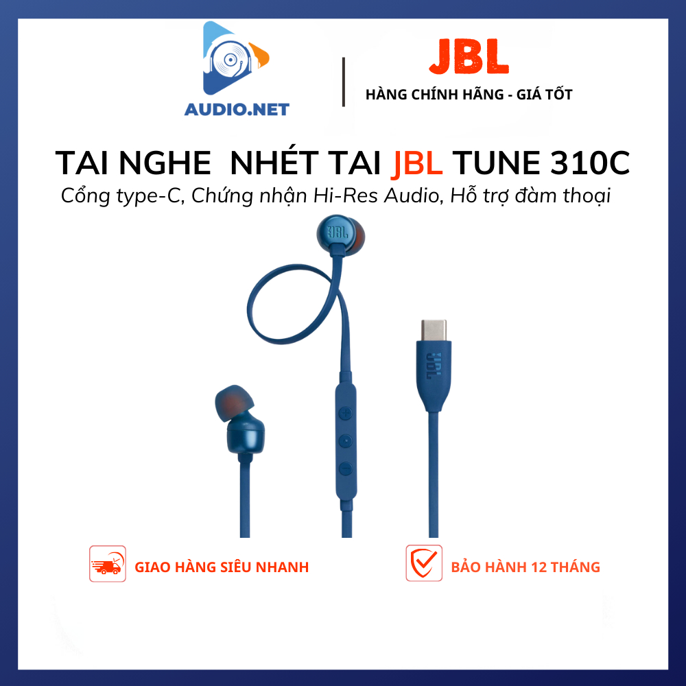 Tai Nghe Dây JBL Tune 310C Đàm Thoại Cổng Type C Chính Hãng - Bảo Hành 12 Tháng