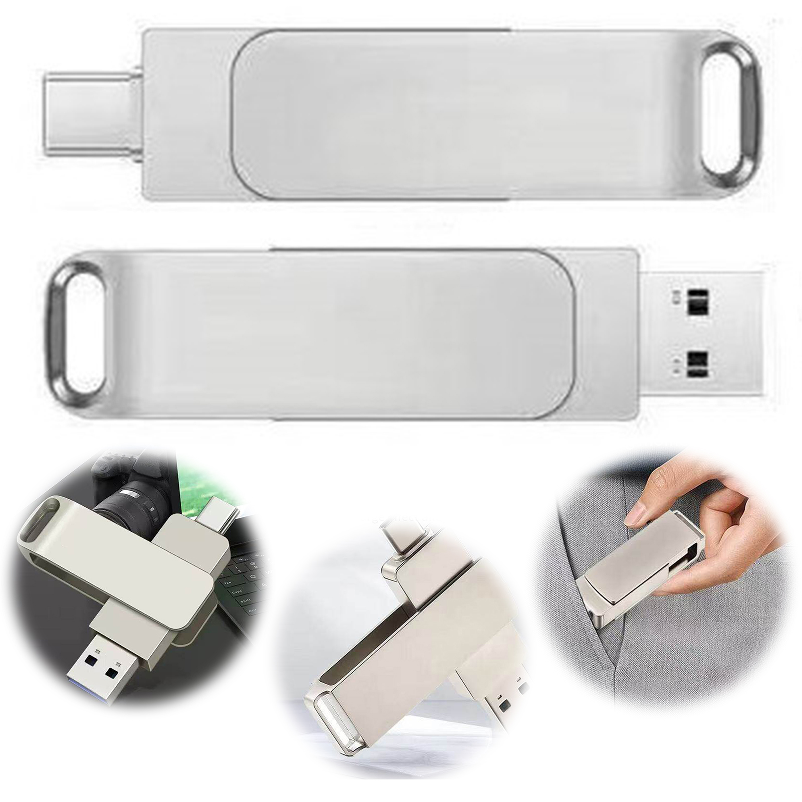 JOCESTYLE Usb C Flash Drive Metal Housing Swivel Design Waterproof Jump Drive Large-Capacity for Android Phones/PC/Laptop/Macs ราคา 244 บาท*ส่งฟรี