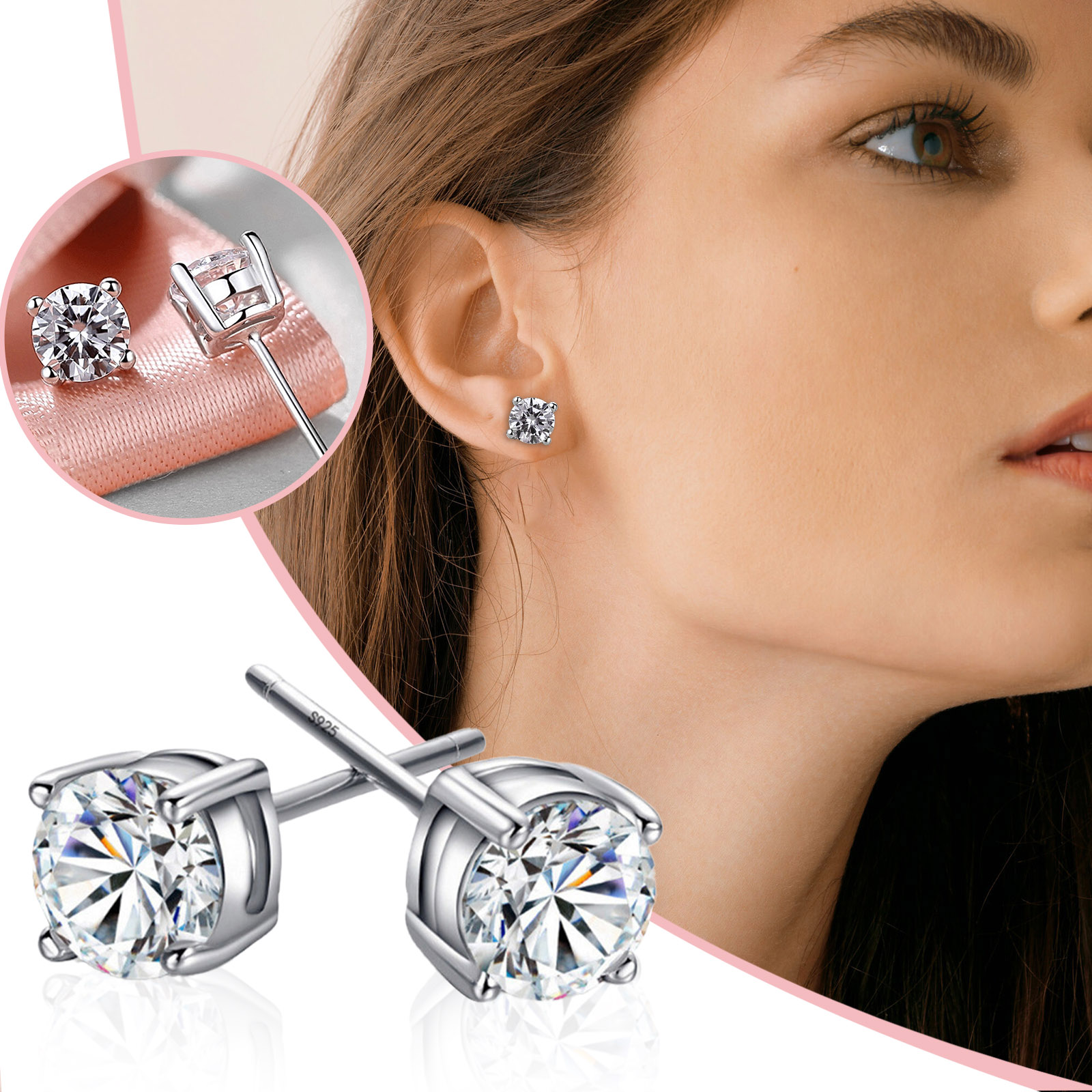 Khuyên tai trái tim đính cườm thời trang Zircon khí S925 Bông Tai Kim bạc đơn giản những chiếc Khuyên Tai Nữ Bông tai kim cương Sterling trang sức bạc