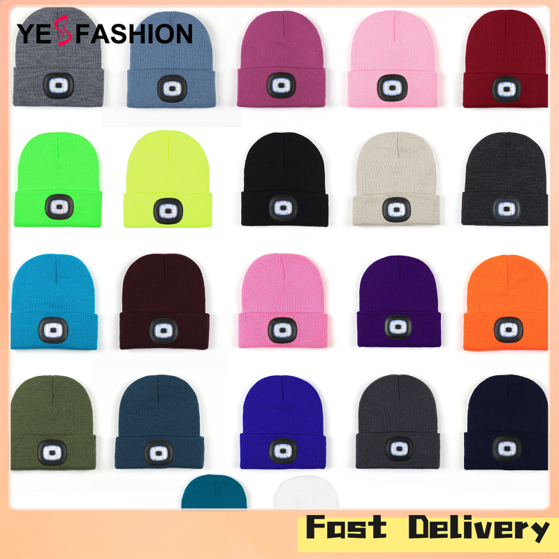 Yesfashion Store IN stock LED Beanie Hat With Light, Kids USB Rechargeable LED Headlamp Cap, Winter Warm Unisex Knitted Hat For Outdoor Running Camping Hiking, Gifts For Boys Girls ราคา 149 บาท*ส่งฟรี