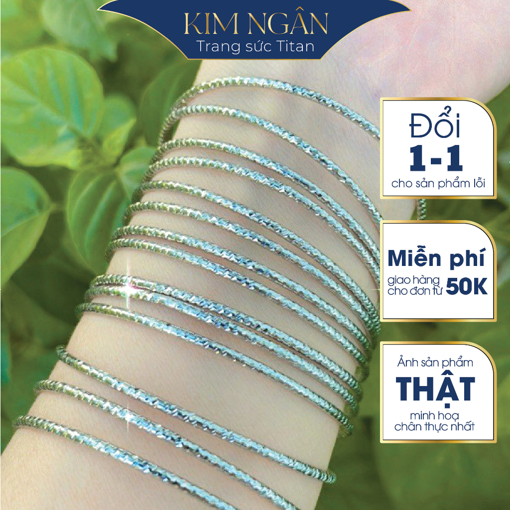  Vòng ximen titan -KHÔNG KHOÁ -bộ 7 chiêc ximen kim cương 1.5 Ly Trắng vòng tay titan không gỉ trang sức titan Kim Ngân 