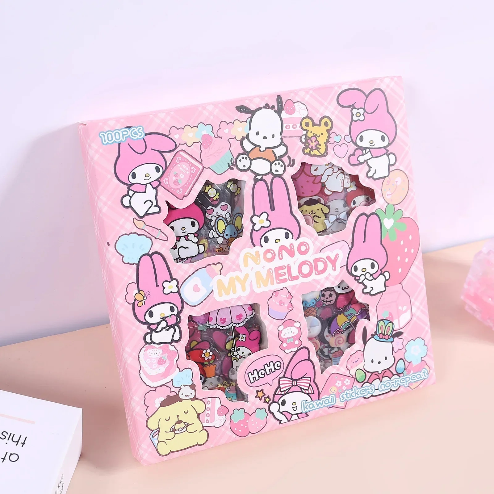 100Pcs  Sticker Sanrio Kuromi Melody Cinnamoroll PET Transparent Waterproof Sticker Cartoon DIY Stat