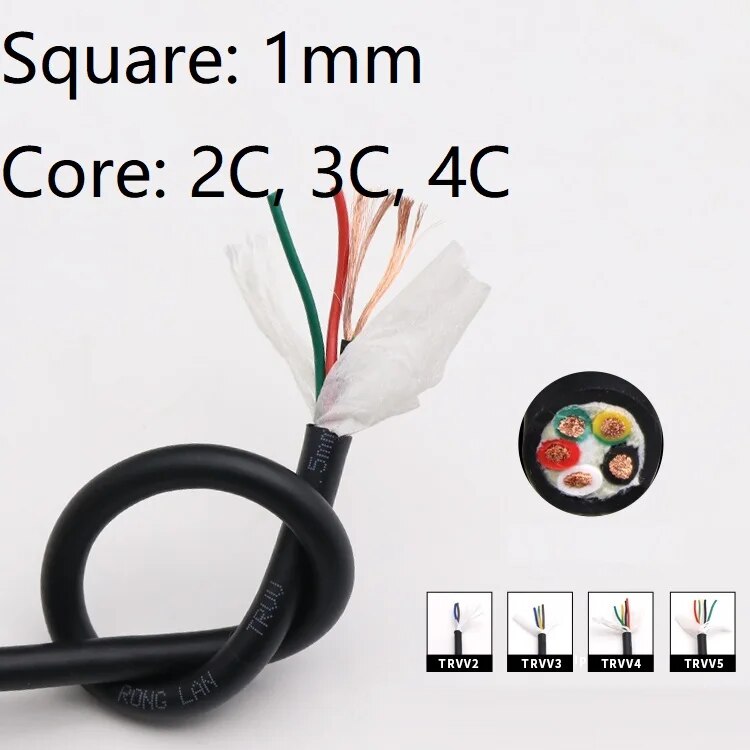 yingke Square 1mm Trvv Cable Flexible Pvc Shielded Copper Conductor Pins 2 3 4 5 Cores Towline Bend Resistant Drag Chain Power Wire