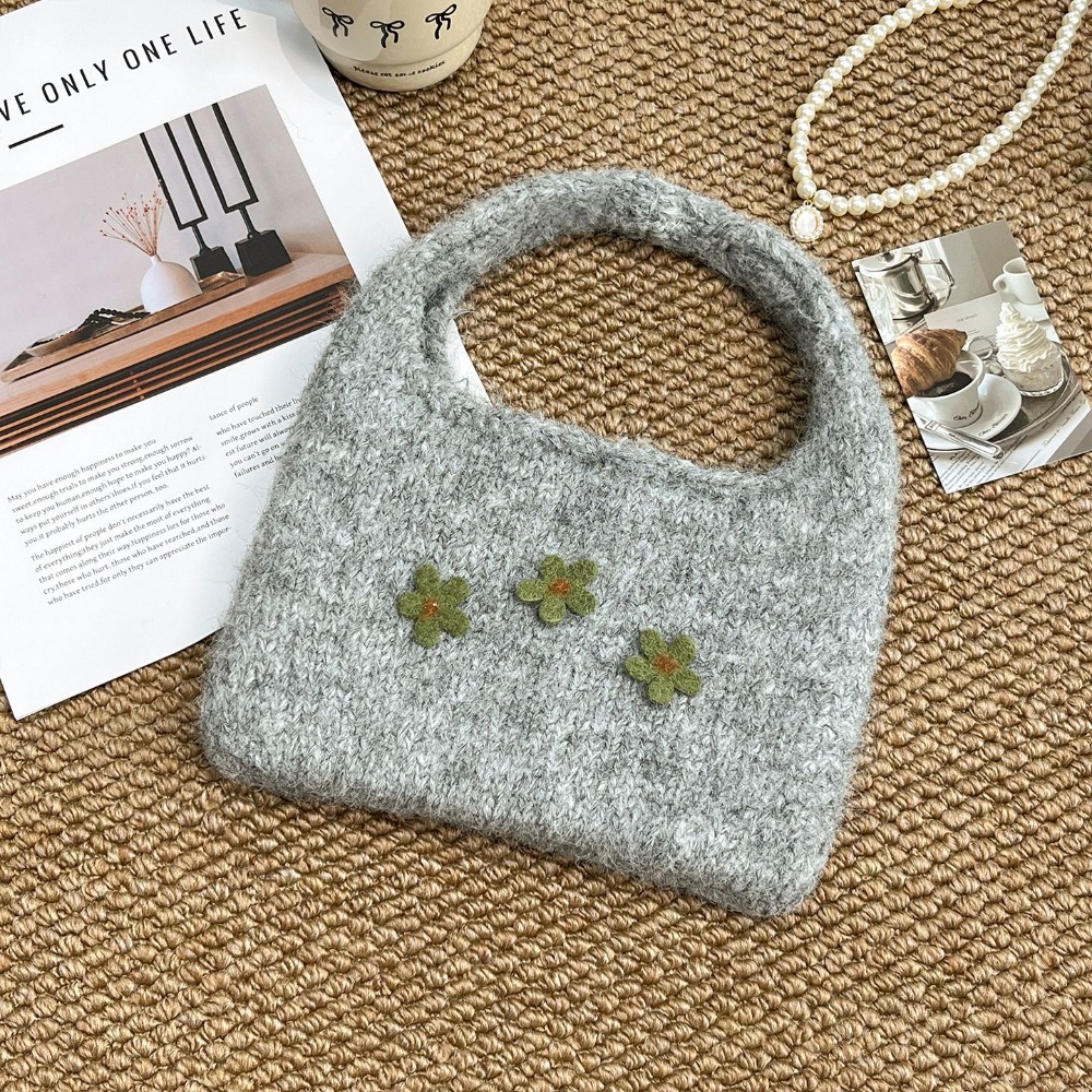 HERWK Nút còi Túi xách đan Nhiều màu sắc Bông hoa Túi dệt len Thời trang Dung lượng lớn Túi điện thoại Các cô gái - 3