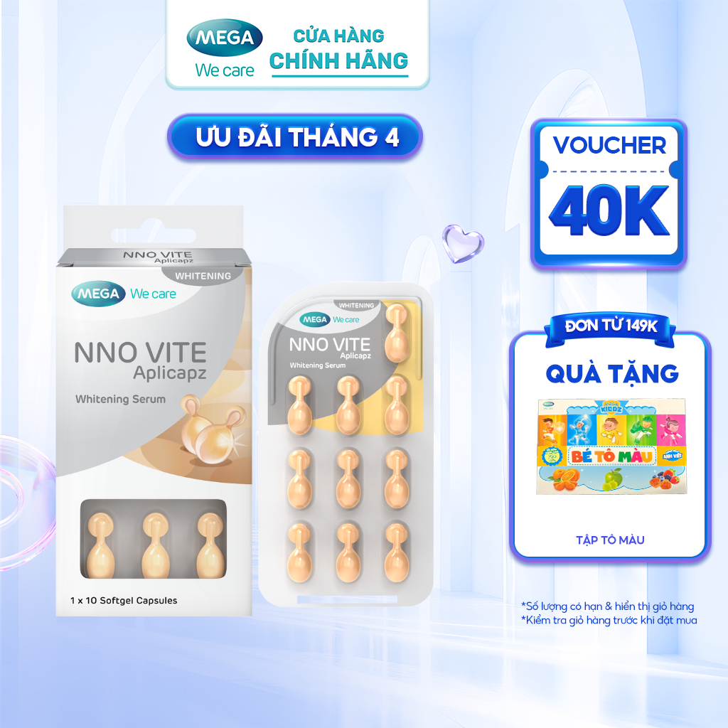 Serum dưỡng trắng da, mờ đốm nâu, đều màu da - Vitamin C, Vitamin E, Bisabolol - NNO VITE Mega We Care (10 viên)