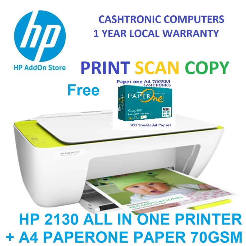 HP DeskJet 2130 All-in-One Printer + A4 PaperOne Paper + Included FREE 1 set of COLOR and BLACK Ink Catridges, - 1 year Local Warranty, *Promotion* Singapore
