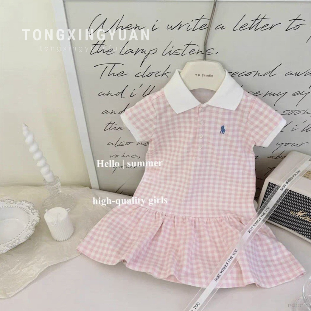 RA YG3 Roupas Infantis Rosa E Branco Grade polo Saia Casuais Elegantes 2025 Adorável AR