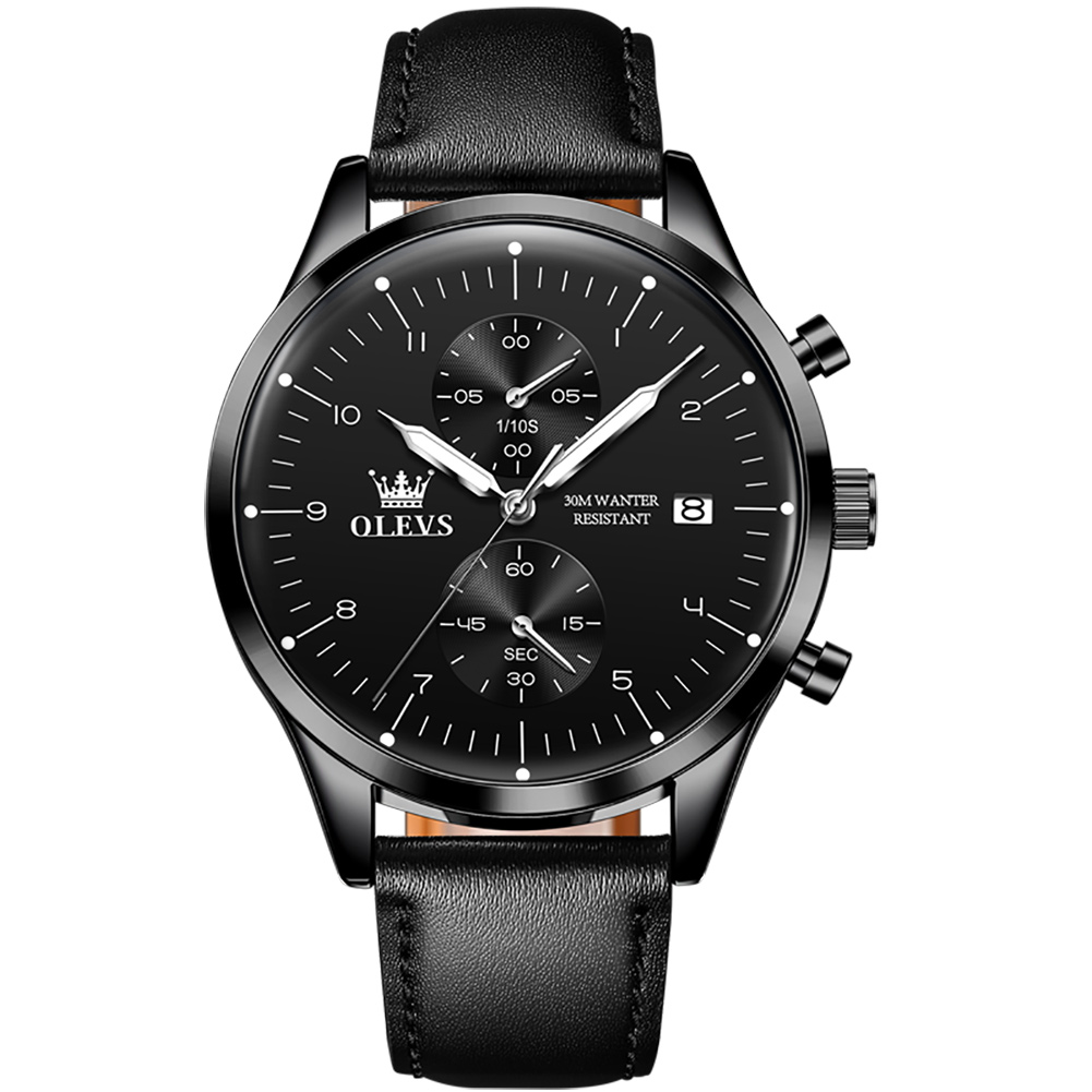 OLEVS 2880 Genuine Leather Band Watches For Men Business Waterproof Quartz Men Wristwatch Luminous Calendar
