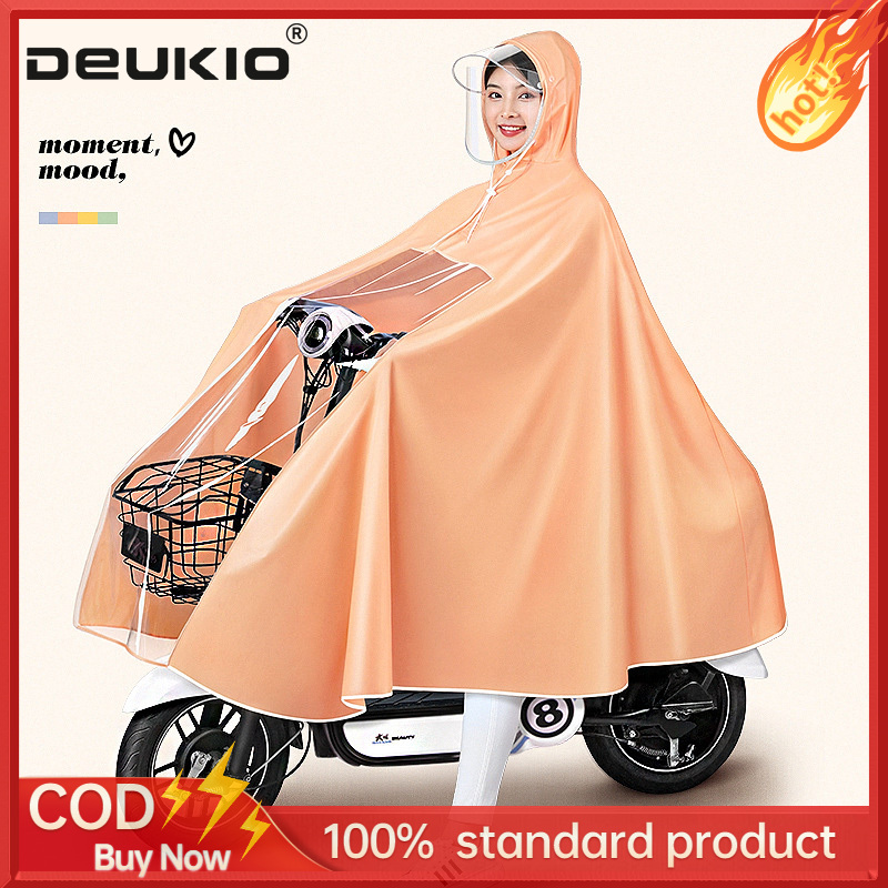 DEUKIO Electric battery car raincoat, single bicycle, long full body non-disposable rain poncho ราคา 140 บาท*ส่งฟรี