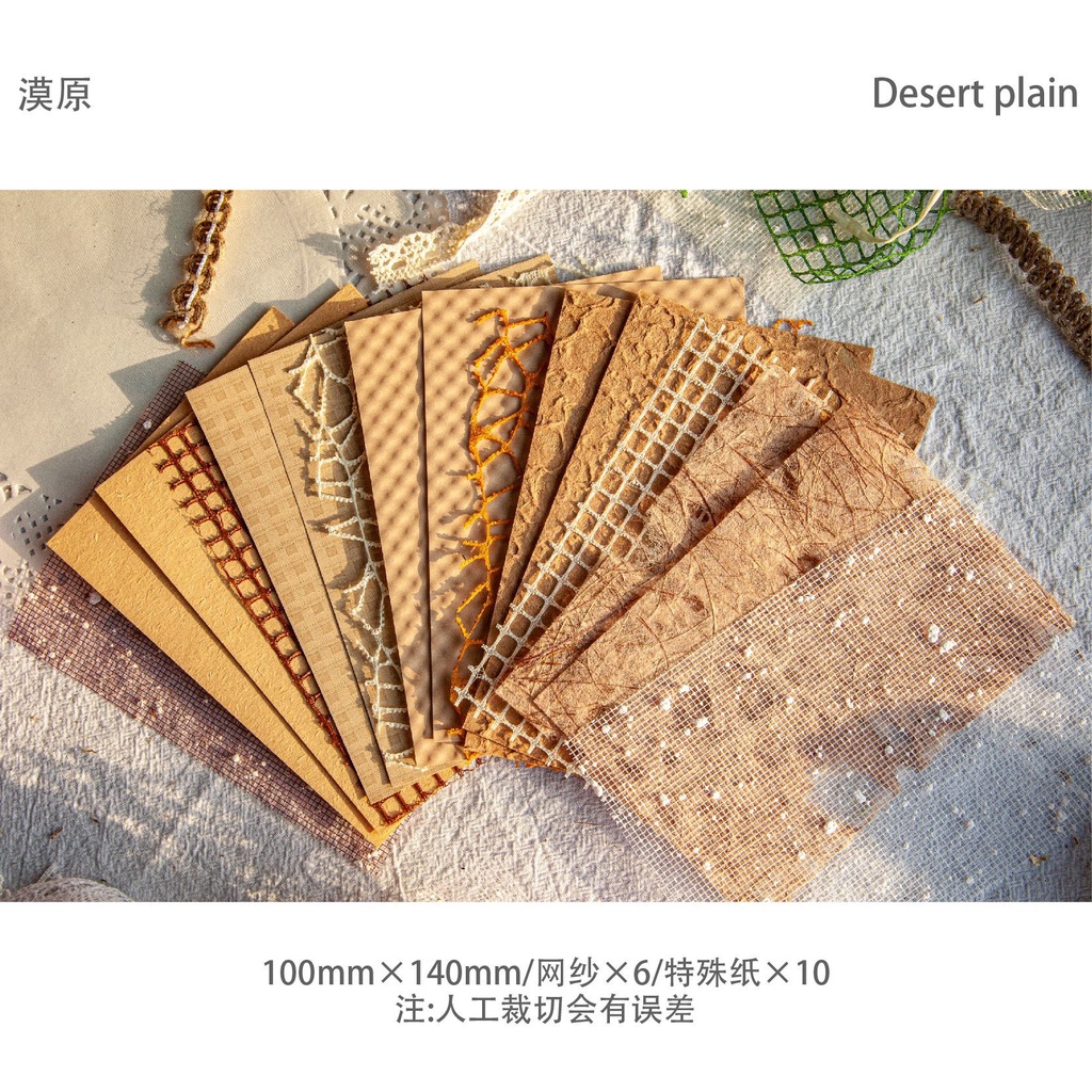 ENWEI 16 Pcs [Hollow Mesh Series] Lovely Journal Material Paper Multiple Materials Deco Paper Scrapbooking Sticker Scrapbook Kit