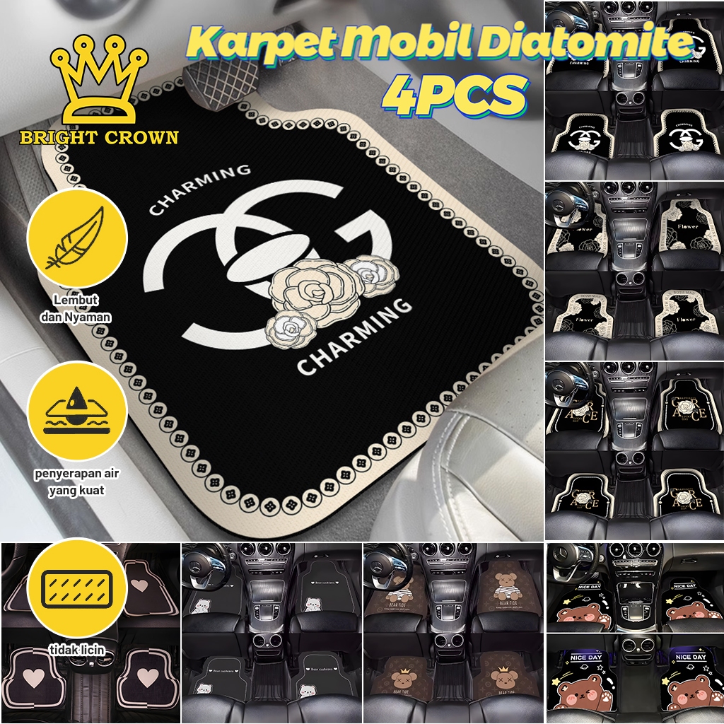 Newest bright crown!! Premium Diatomite Material car mats antiskid waterproof (1set/isi4) Giá 58,000 Đồng*Miễn phí vận chuyển