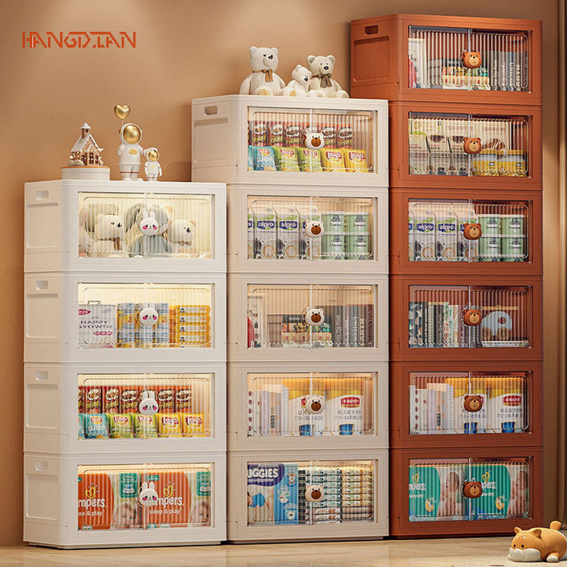 HANGDIANLắp ráp đơn giản tủ lưu trữ, hộp lưu trữ gấp, hộp gấp đồ chơi, hộp trong suốt, hộp lưu trữ sách, ròng rọc ô tô, tủ lưu trữ lớn Tủ lưu trữ có thể được xếp chồng lên nhau hộp lưu trữ