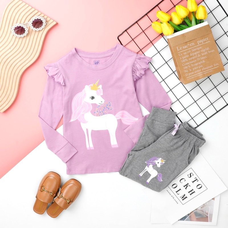 Bộ dài tay bé gái thun cotton xuất dư size nhí 2 - 6tuổi