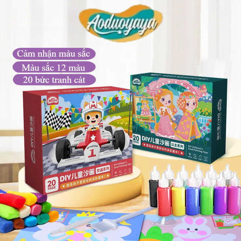 Tranh cát DIY Nguyên liệu thủ công Quà tặng trẻ em 12 màu cát 20 tranh giấy Chủ đề công chúa đại dương động vật Phát triển kỹ năng thị giác vận động tay tư duy sáng tạo Phù hợp trẻ 7-14 tuổi