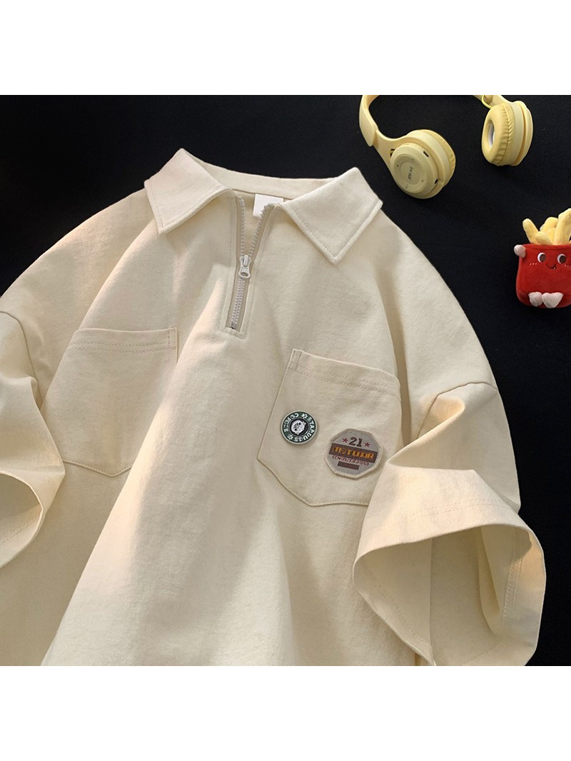 G&MN  Cổ Áo Nửa Khóa Kéo Cổ Điển Kiểu Mỹ POLO Áo Sơ Mi Ngắn Tay T Áo Sơ Mi Nữ Mùa Hè Rộng Rãi Cộc Ta