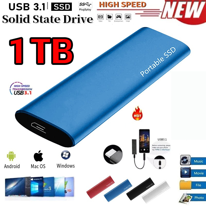 External SSD Hard Drive 1TB External Hard Disk 2TB High-Speed hard ssd USB3.1 Mobile Solid State Drive for Notebook Laptop Mac ราคา 269 บาท*ส่งฟรี