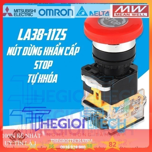 Nút Dừng Khẩn Cấp Phi 22 LA38-STOP TGT - LA38 STOP mạ Bạc