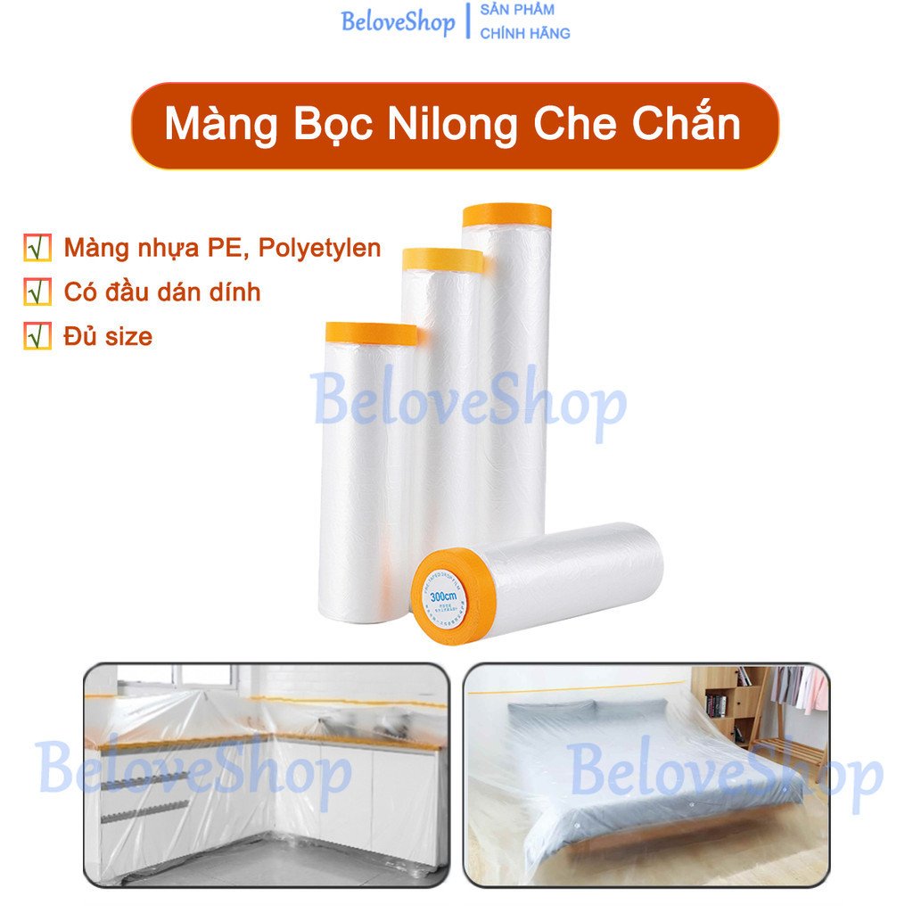 Màng Bọc Nilong Che Chắn Bụi Đa Năng Có Keo Dán Cố Định - che phủ ngăn bụi bảo vệ nội thất che sơn