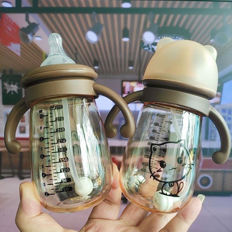 Bình Sữa Nội Địa Trung Cổ Rộng PPSU 240ML/300ML hình mèo Kitty kèm van hút chống sặc