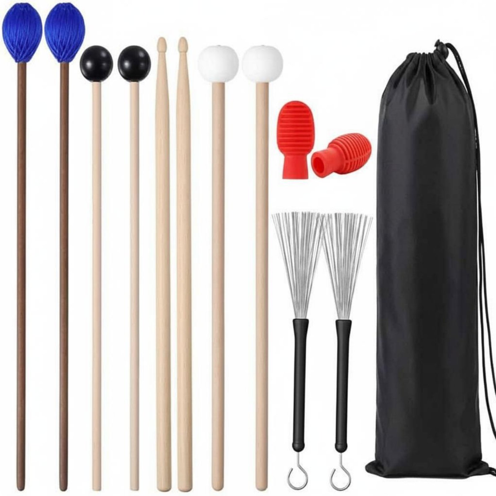 Prettyia 13 Pieces Polished Wooden Handles Drumstick and Mallet Set Beginner-Friendly Marimba Mallet and Drumstick Pack Portable Large Capacity for Band Rehearsal ราคา 16,589 บาท*ส่งฟรี