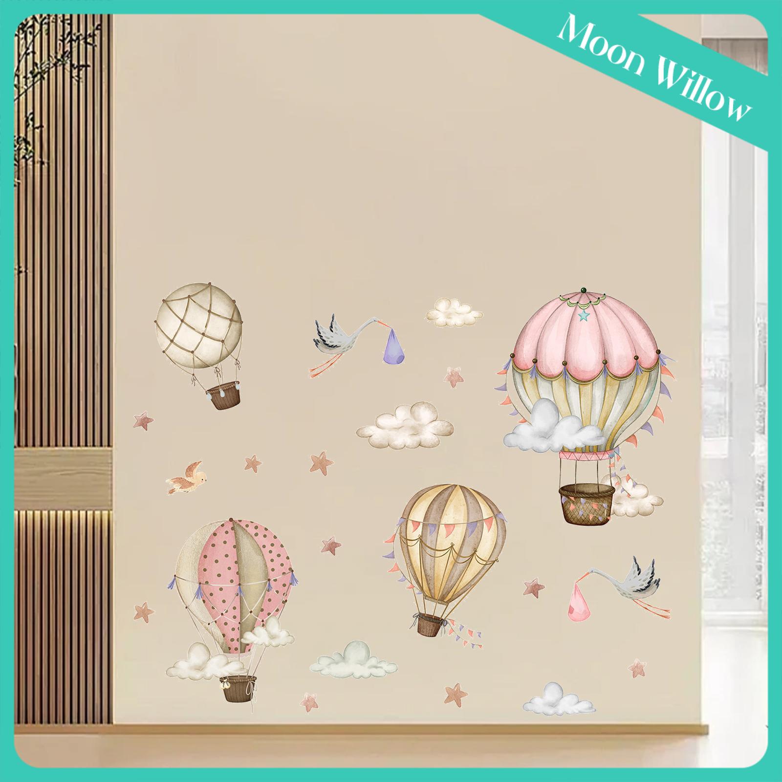 Moon Willow 2Pcs Hot Air Balloon Wall Stickers DIY Decorative Multipurpose Art Mural for Playroom Living Room Nursery Kids Room Girls Boys
