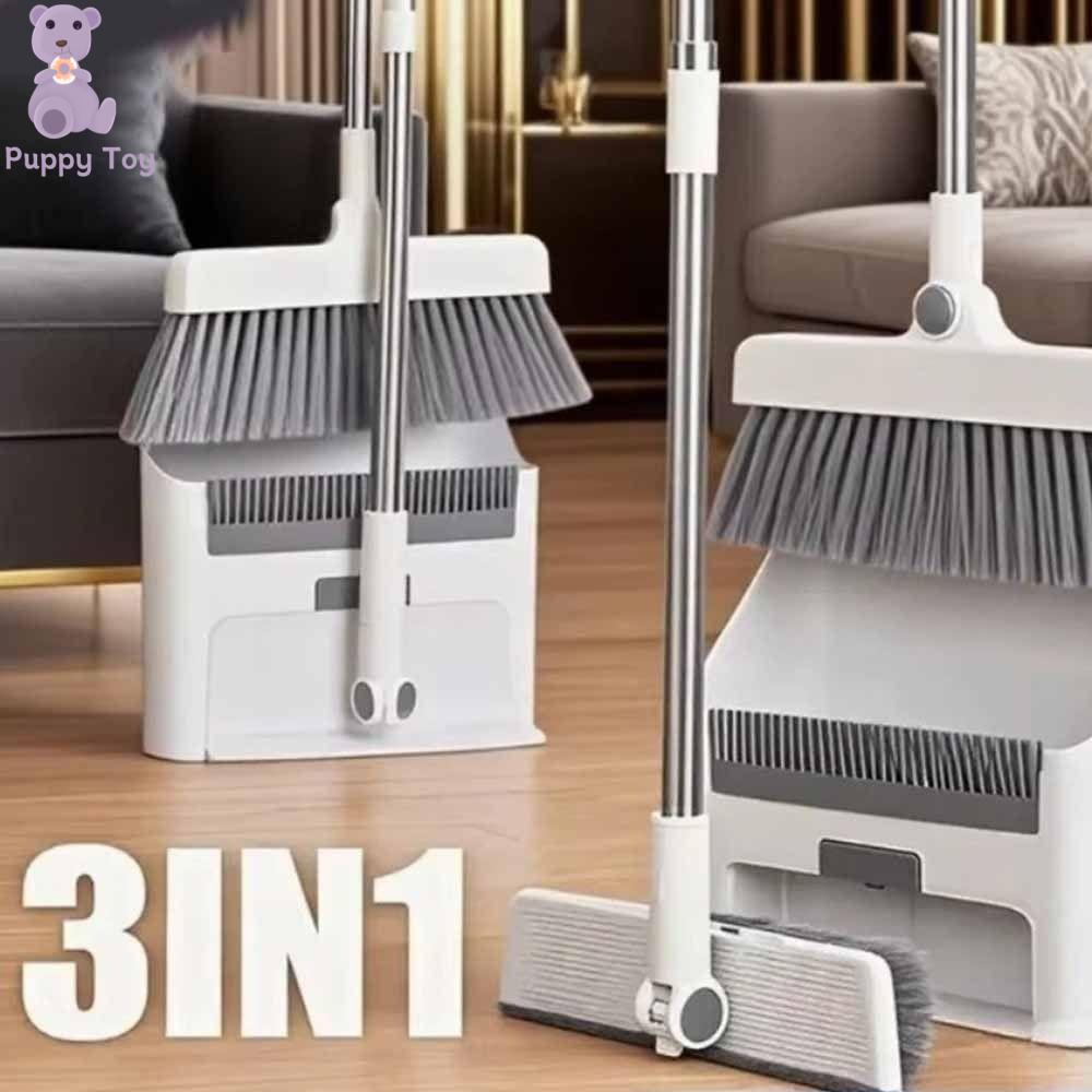 TESDFD Làm sạch đa bề Bộ chổi gấp Tay cầm dài 3 trong 1 Bàn chải sàn Bền bỉ Đầu xoay Bộ chổi và xẻng Bàn chải sàn
