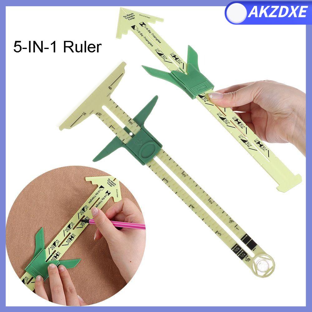 AKZDXE Thước đo trượt Thước trượt 5 trong 1 Đa chức năng Thước đo may vá chắp vá Dụng cụ đo lường Nhựa Thước vẽ Thợ may