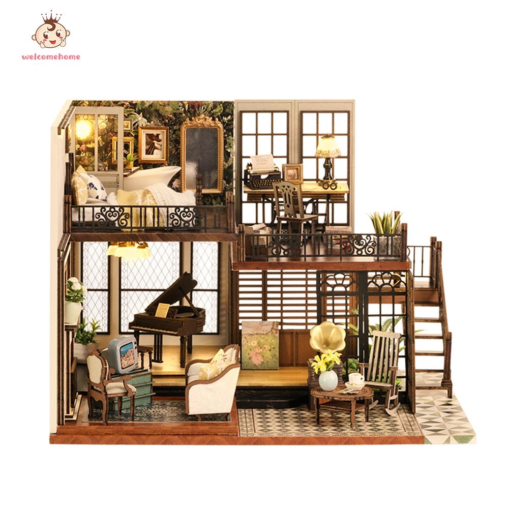 DIY Wooden Miniatures House Diorama Toys Kids Assembled Dollhouse Puzzle