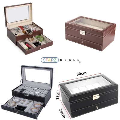 [Starzdeals] 2 Tier 12 Slots Watch + Jewelry Storage Display Box / Watch Boxes / Watch Case / Jewelry Box / Watch Storage Box / Watch Box /Jewellery Box