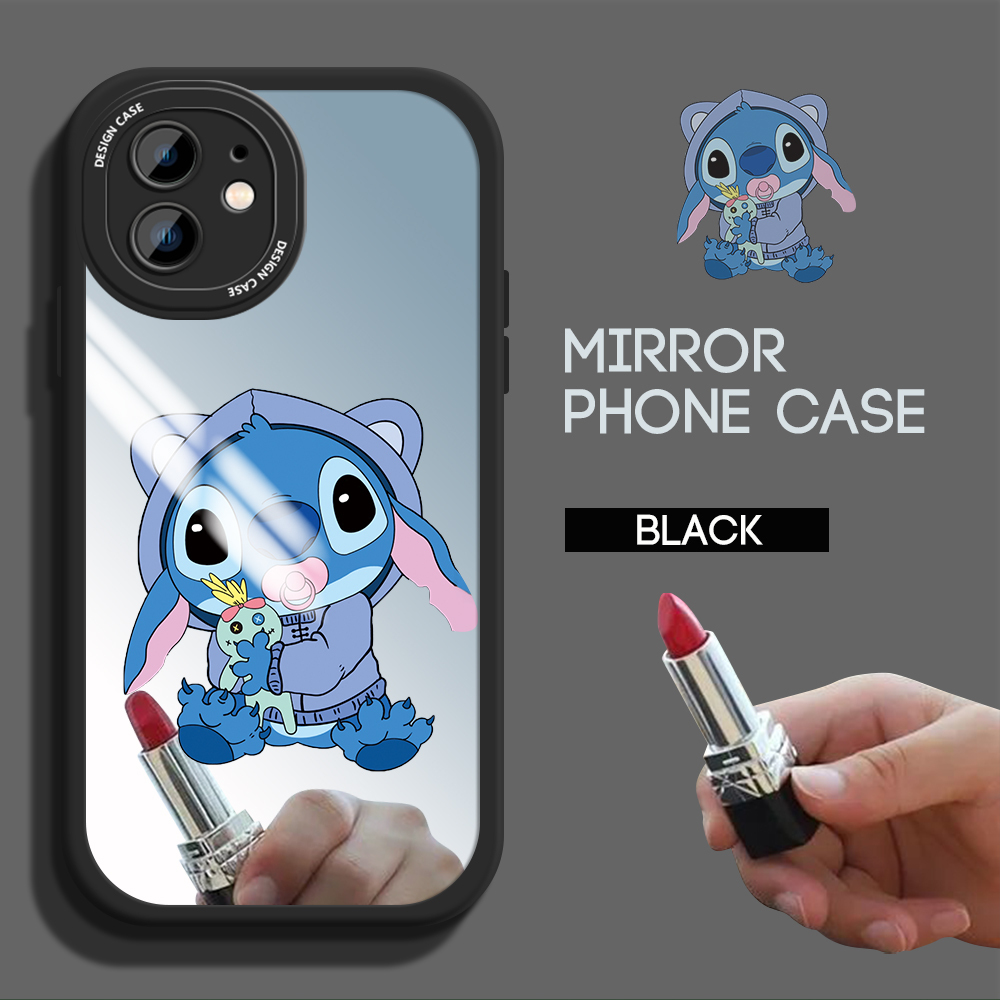 Case4you cho Iphone 14 cộng với iPhone 14 Pro Max iPhone 11 iPhone 11 PRO iPhone 12 Iphone 12 Pro dễ thương quần áo màu xanh dương Stitch mỏng họa tiết gương Ốp lưng silicon mềm vỏ điện thoại