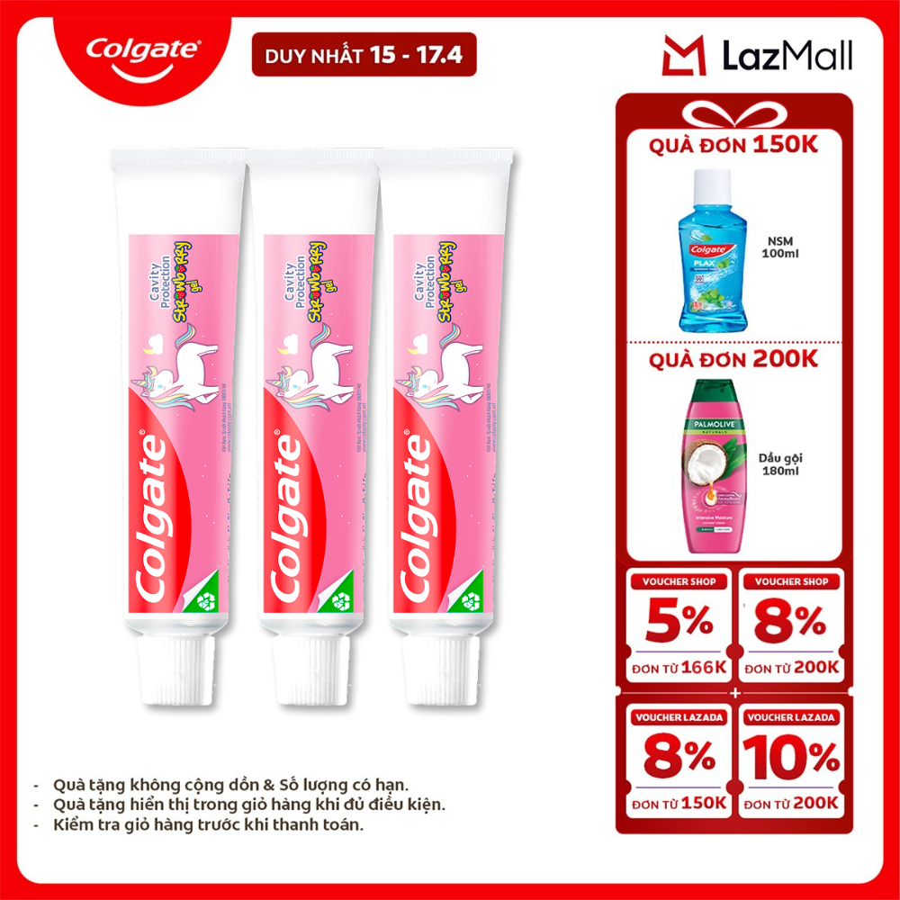 [Chỉ 15-17.4_X2 Voucher giảm đến 18%] Bộ 3 kem đánh răng Colgate cho trẻ em kỳ lân Unicorn hương dâu 40g
