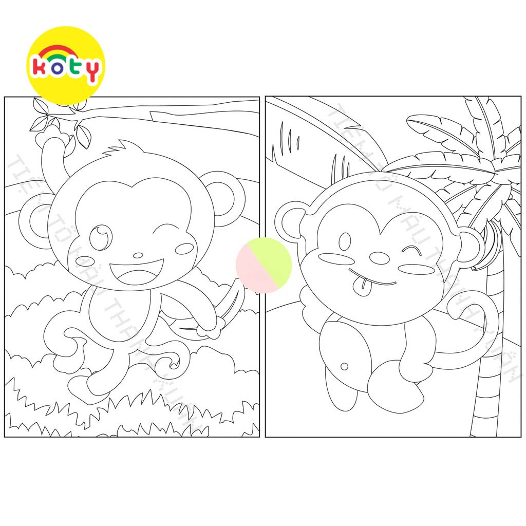 Set 50 Tờ Tranh Tô Màu Hình Chú Khỉ Cute Cho Bé Tô Màu Sáp Màu Chì - Tiệm Tô Màu