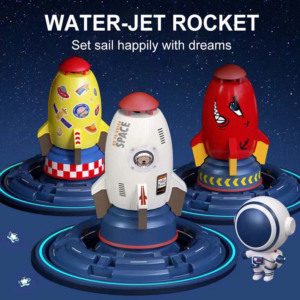Children s rotating flying water toy space rocket sprinkler rotating water