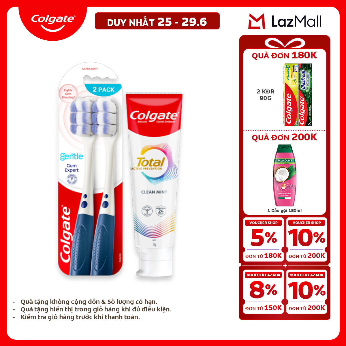 [Chỉ 25-29.6_X2 Voucher giảm đến 20%] Bộ sản phẩm Colgate Total chăm sóc răng miệng toàn diện (Kem đánh răng  Bàn chải)