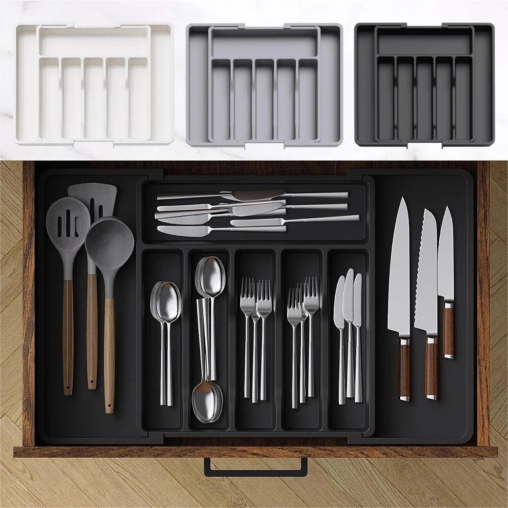 Adjustable Flatware Tableware Organizer Silverware Drawer Cutlery Storage Tray for Spoons Knife Utensil Holder Cutlery Organizer