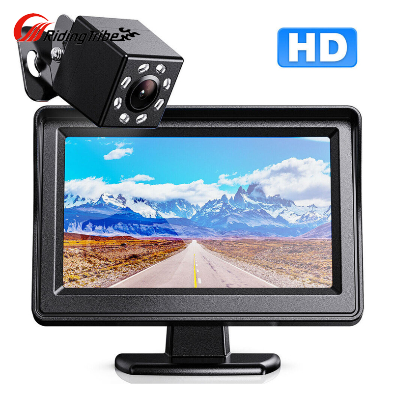 Riding Tribe Car Rear View Camera 4.3" LCD Display Monitor Waterproof Night Vision Reversing Backup Parking Camera With 8 LED Lights