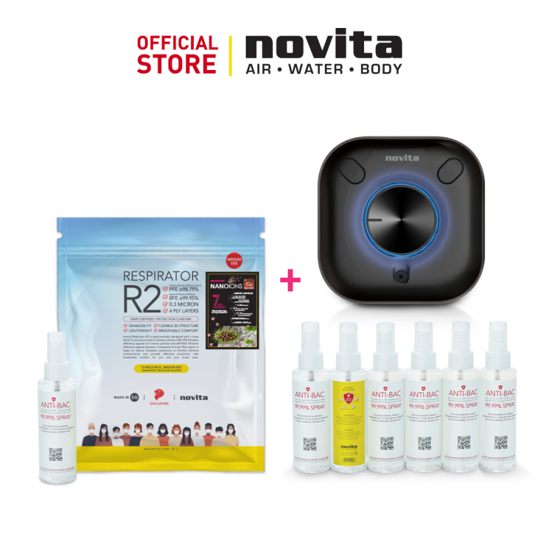 AirCare™ Air Sterilizer NAS 03 + Anti-Bac Spray (6 bottles) + Nano Copper Ions Surgical Respirator R2 Earband (12pcs) Singapore