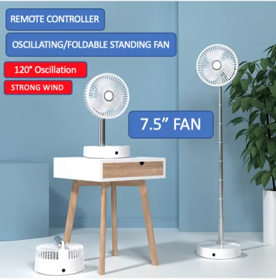 DnC Portable Oscillating Fan Desk Fan Standing Fan Telescopic Stand USB Rechargeable 7200mAH Battery InfraRed Remote Control 7.5" Diameter