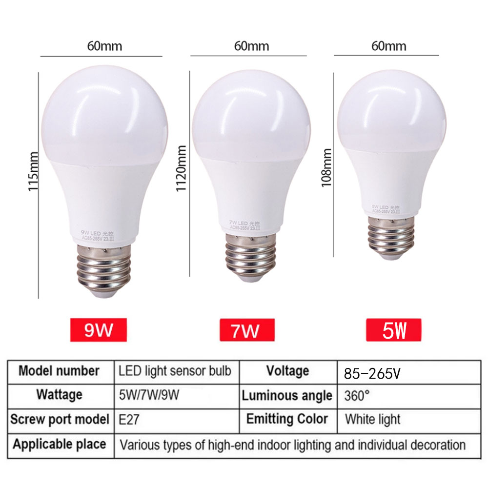 LED E27 Light Control Sensor Light Bulb 5W 7W 9W AC85-265V Day Night Light Auto ON OFF Patio Porch Smart Lamp For Garden