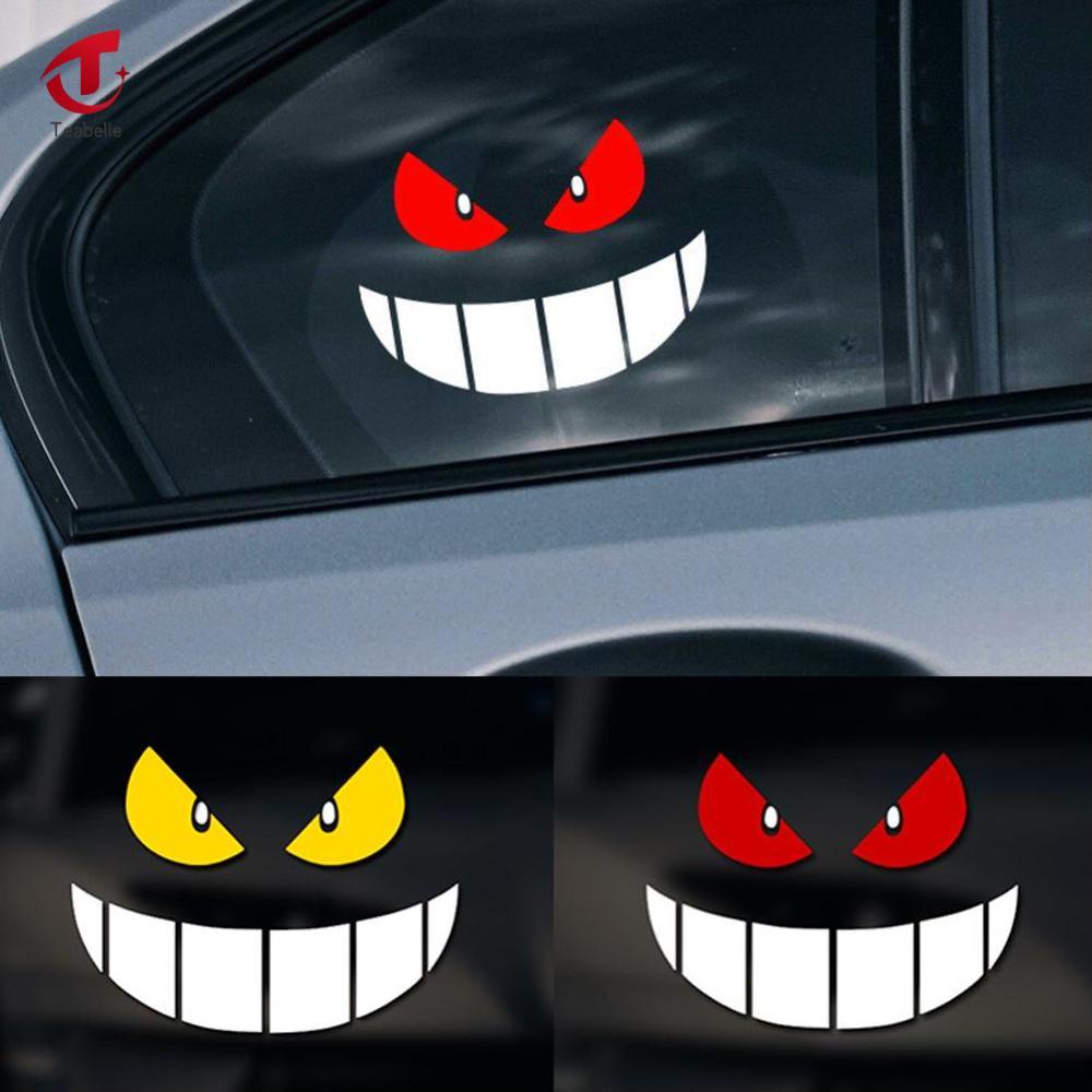 Teabelle Xe nhãn dán mô tô mắt quỷ Mũ Bảo Hiểm fairing cửa sổ phía sau Trang Trí Decal Phản Quang Dán Điện S M L