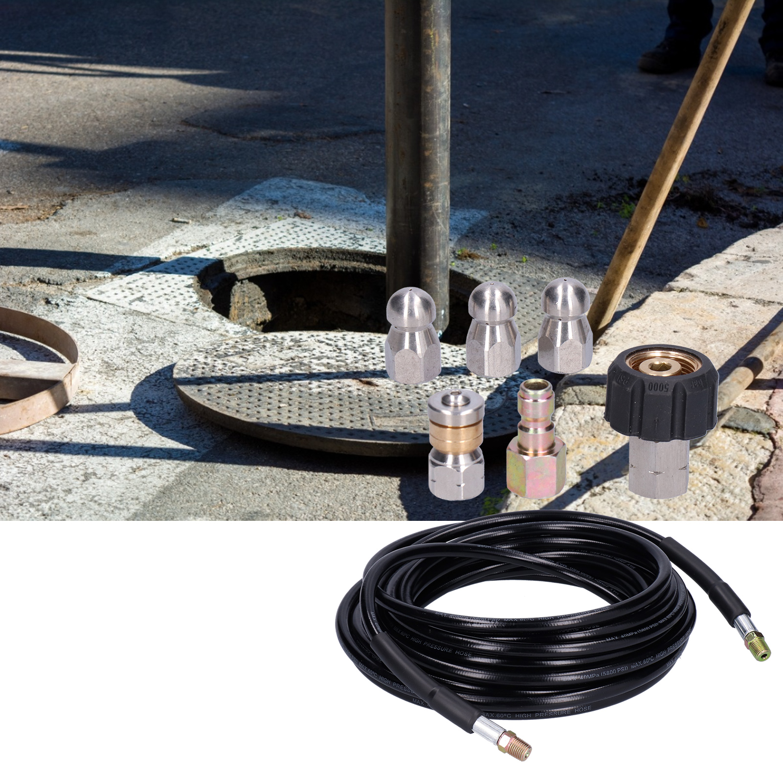Bộ thông tắc ống thoát nước Ống làm sạch ống xả có ren NPT1/4 tiêu chuẩn dài 10 mét cho Ngoài trời Trong nhà